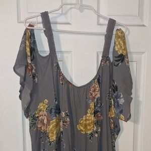 Floral cold shoulder blouse.